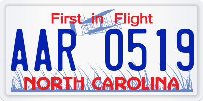 NC license plate AAR0519