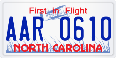 NC license plate AAR0610