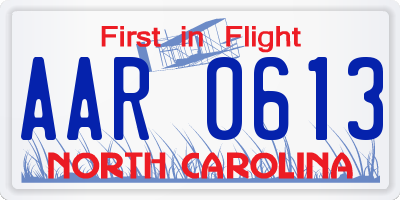 NC license plate AAR0613