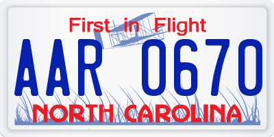 NC license plate AAR0670