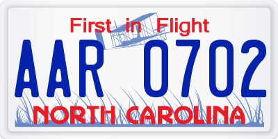 NC license plate AAR0702