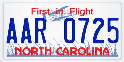 NC license plate AAR0725