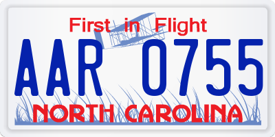 NC license plate AAR0755