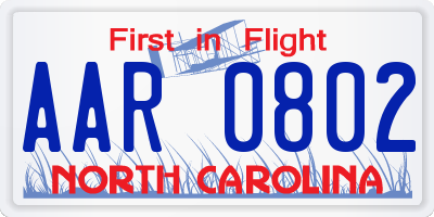 NC license plate AAR0802