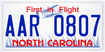 NC license plate AAR0807