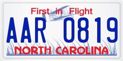 NC license plate AAR0819