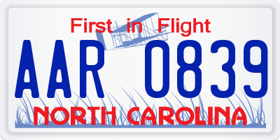 NC license plate AAR0839