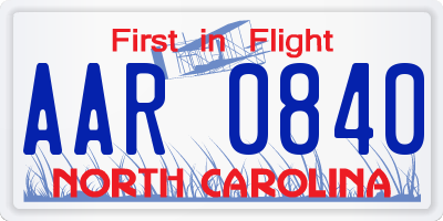 NC license plate AAR0840