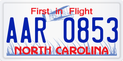 NC license plate AAR0853