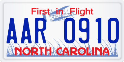 NC license plate AAR0910