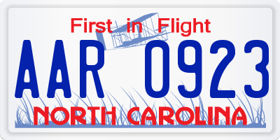 NC license plate AAR0923
