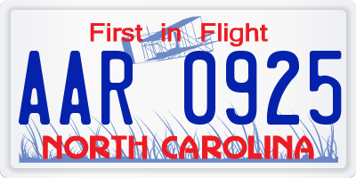 NC license plate AAR0925