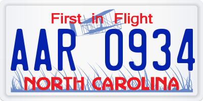 NC license plate AAR0934