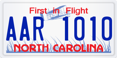 NC license plate AAR1010