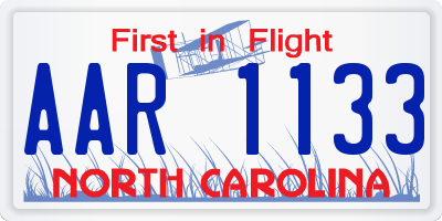 NC license plate AAR1133