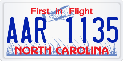 NC license plate AAR1135