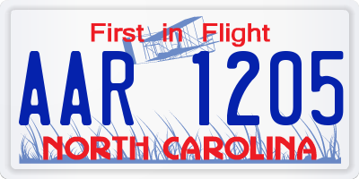 NC license plate AAR1205