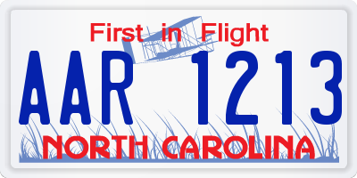 NC license plate AAR1213