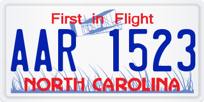NC license plate AAR1523