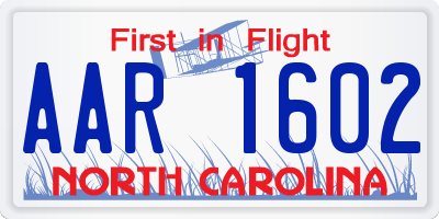 NC license plate AAR1602