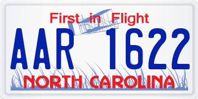 NC license plate AAR1622