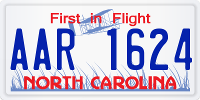 NC license plate AAR1624