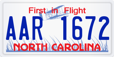 NC license plate AAR1672