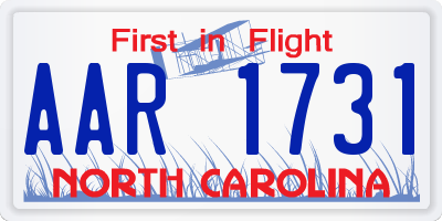 NC license plate AAR1731