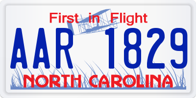 NC license plate AAR1829