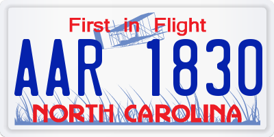 NC license plate AAR1830