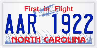 NC license plate AAR1922