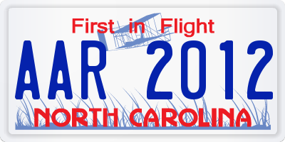 NC license plate AAR2012