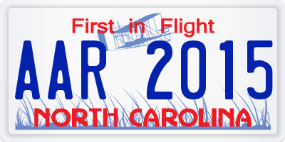NC license plate AAR2015