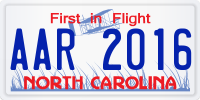 NC license plate AAR2016