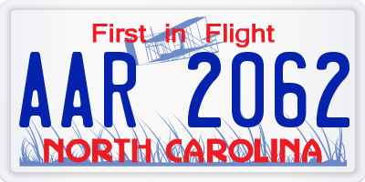 NC license plate AAR2062