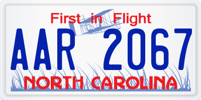 NC license plate AAR2067