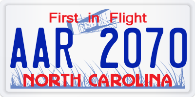 NC license plate AAR2070