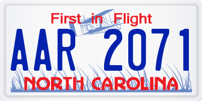 NC license plate AAR2071