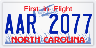 NC license plate AAR2077