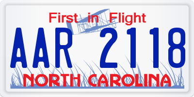 NC license plate AAR2118