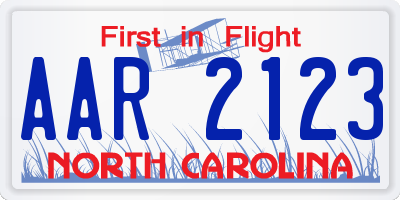 NC license plate AAR2123