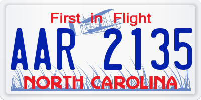 NC license plate AAR2135