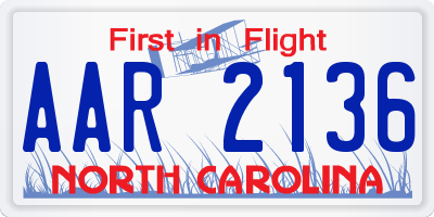 NC license plate AAR2136