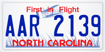 NC license plate AAR2139
