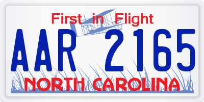NC license plate AAR2165