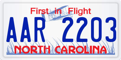 NC license plate AAR2203