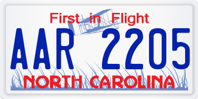 NC license plate AAR2205