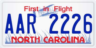 NC license plate AAR2226