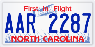 NC license plate AAR2287