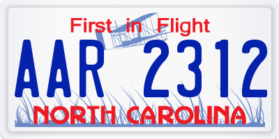 NC license plate AAR2312